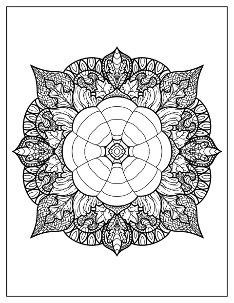 Van bovenaf zie je een pompoenmandala met bloemmotieven.