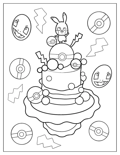 Een schattige Pokémon-taart is versierd voor een verjaardag.