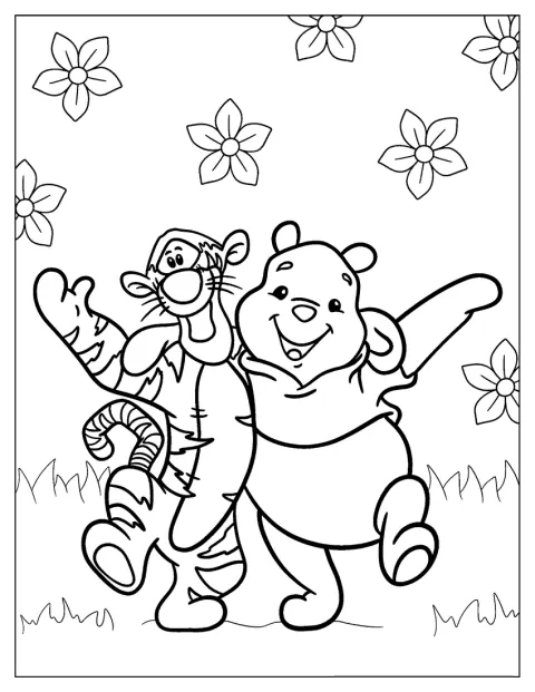 Winnie the Pooh e Tigger aparecem juntos, sorridentes.