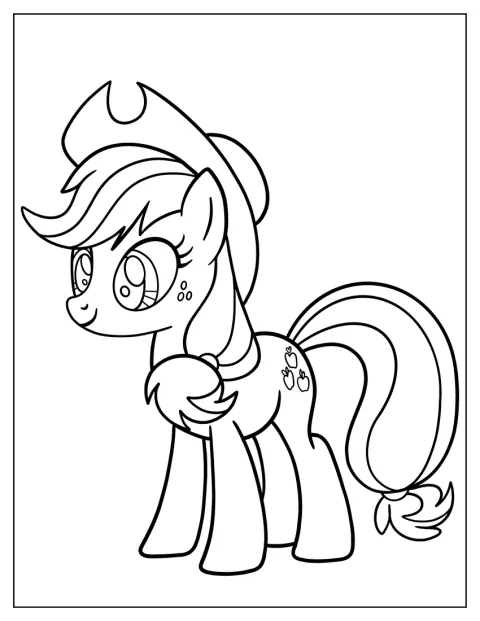 Applejack posa en una ilustración de trazos simples.