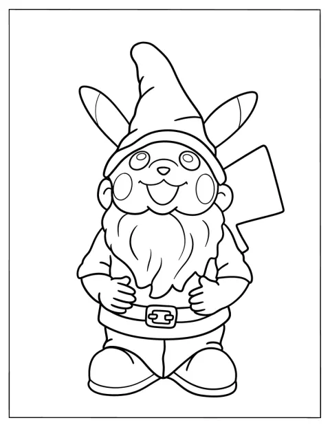 Pikachu är utklädd till tomte med luva och skägg.