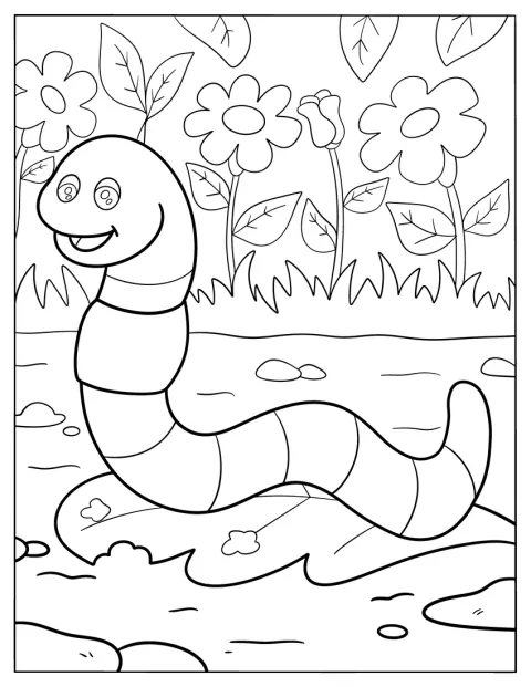 Un ver de terre rampe à travers un jardin.