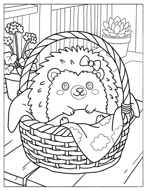 In einem gemütlichen Korb schläft der hübsche Igel friedlich.