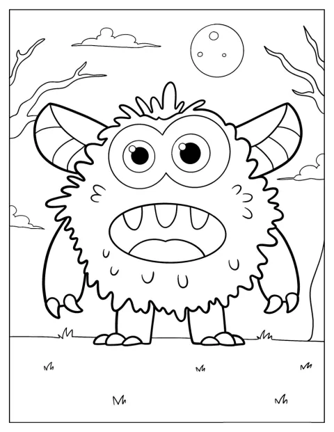Ein flauschiges, kugelrundes Monster blickt überrascht drein.