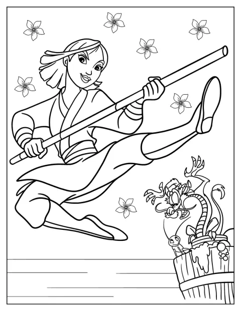 Mulan Flying Kick With Bamboo Stick
