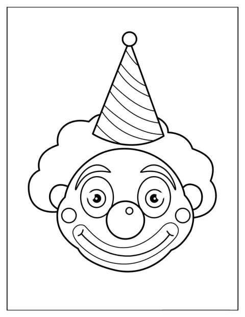 La cara de un payaso aparece dibujada con líneas simples.