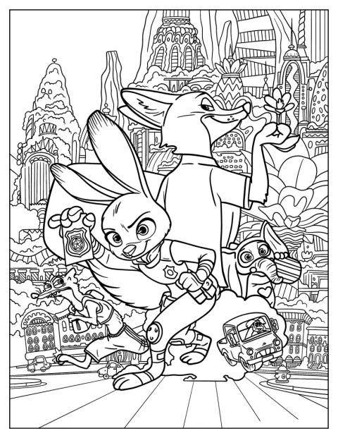 Judy Hopps et Nick Wilde posent ensemble sur une affiche détaillée de Zootopie.