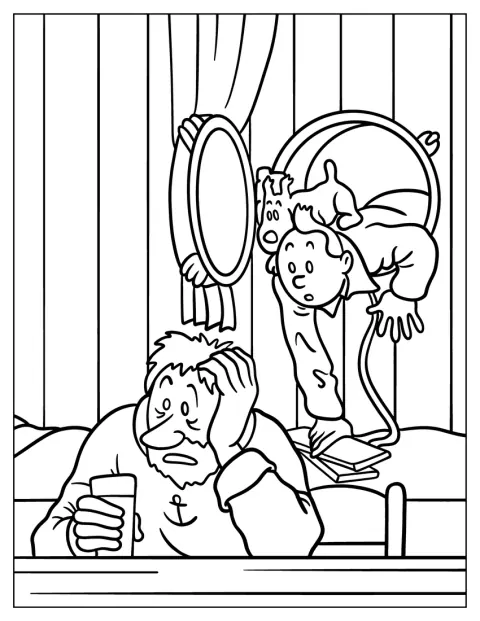 Tintin Coloring Page And Snowy Sneaking Into Captain Haddock’s Room