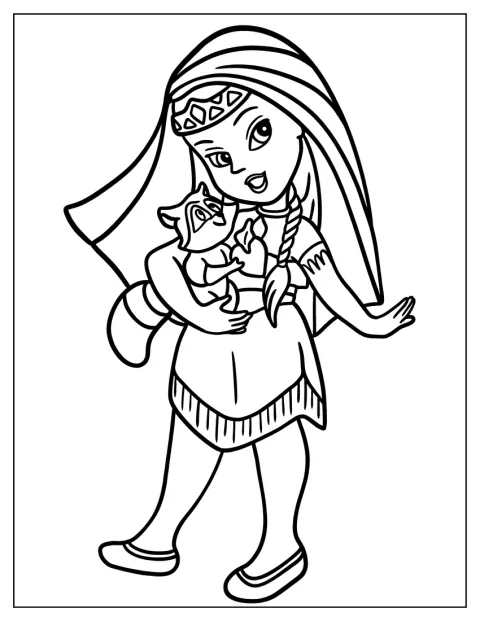Pocahontas lächelt im niedlichen Chibi-Stil.