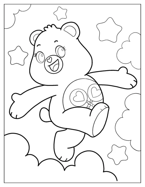 Share Bear salta alegremente, com as patas levantadas.