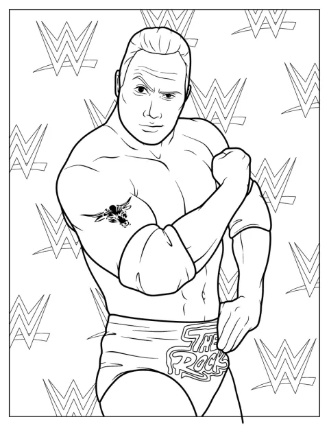 The Rock s delšími vlasy je zobrazen jako zápasník WWE.