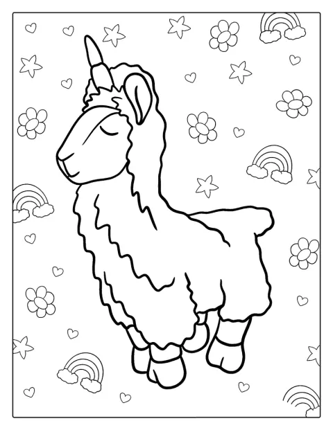 En lama har ett enhörningshorn i pannan.