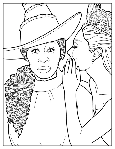 Glinda šeptá Elphabě do ucha na ikonickém plakátu k filmu Wicked.