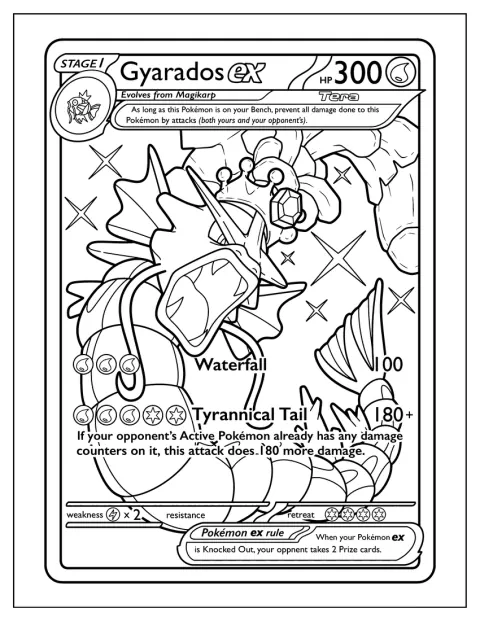 Gyarados reser sig framför ett vattenfall på ett Pokémon-kort.