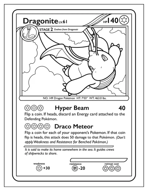 Dragonite sender ut Hyper Beam på et Pokémon-kort.