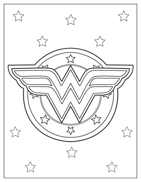 Uprostřed obrázku je symbol Wonder Woman.