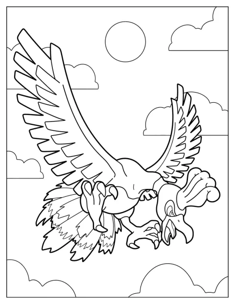 Legendary Pokemon Coloring Page Of Simple Ho Oh In The Sky