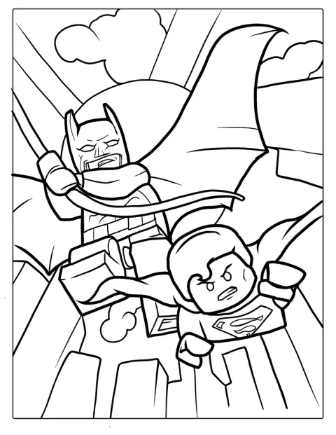 Lego-hahmoiksi kuvattu Superman ja Batman seisovat vierekkäin.