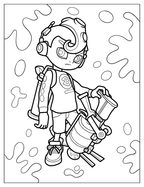 Un chico Octoling serio sujeta un Inkjet.
