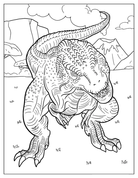 Un Gigantosaurus détaillé est accroupi dans l’herbe.