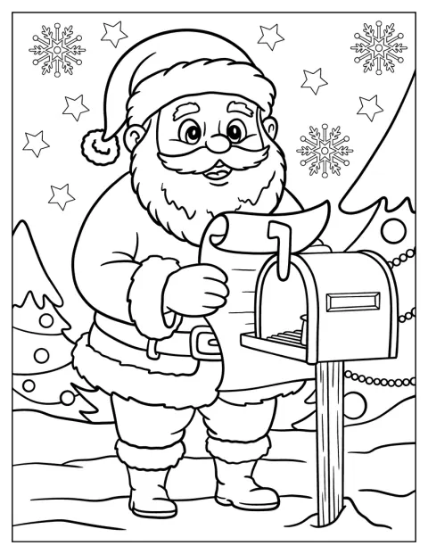 Julenissen leser julepost på Nordpolen.