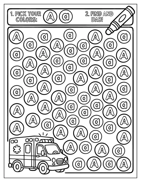 Une fiche présente les formes majuscule et minuscule de la lettre A.