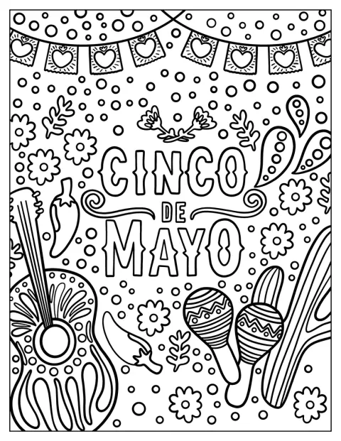 Maracas, en gitarr, vimplar och en kaktus samlas till Cinco de Mayo.