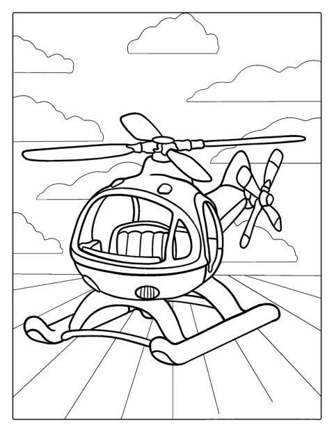 Un elicopter simplu este redat cu forme clare și puține detalii.