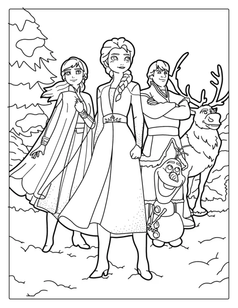Elsa und Anna sind mit Olaf, Sven und Kristoff zusammen.