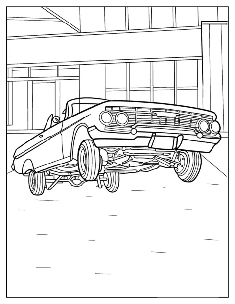 En Impala-lowrider lyfter upp från marken i ett hopp.