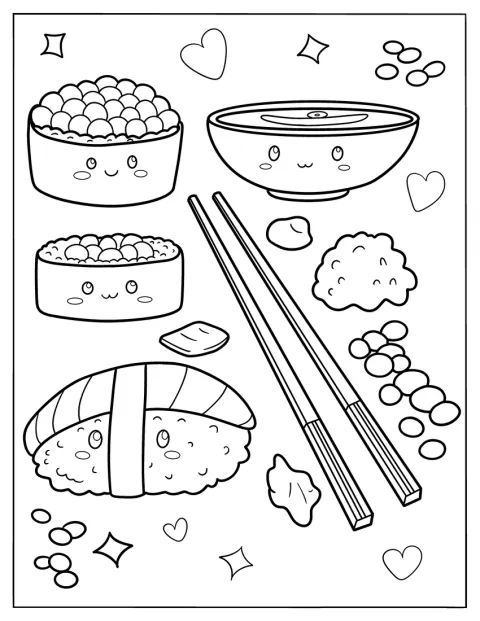 裏巻き、にぎり、手まり寿司が、箸としょうゆとともに並んでいます。