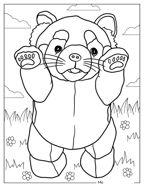 Een schattige jonge rode panda zit in het gras.
