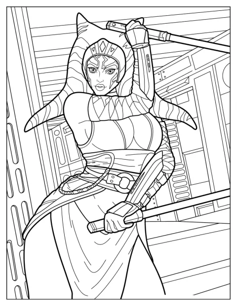 Ahsoka Tano combate dentro de una nave estelar.