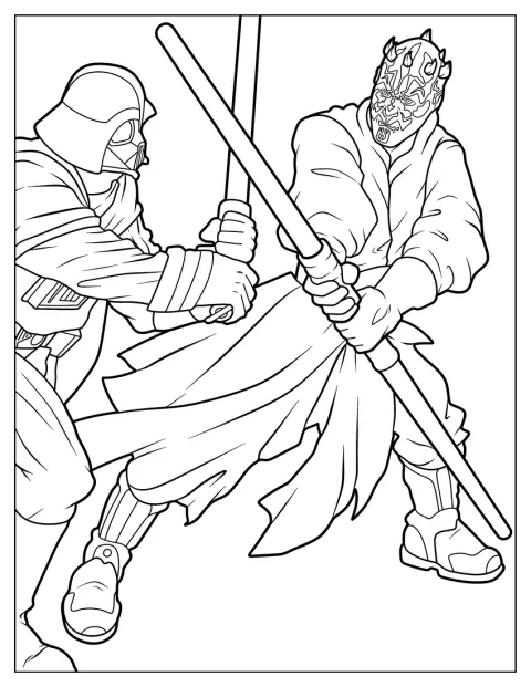 Darth Vader y Darth Maul se baten en duelo.