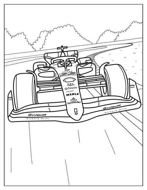 A Ferrari Forma–1-es autó versenypályán halad.