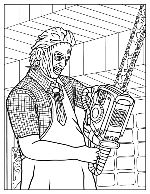 Leatherface z hororu Texaský masakr motorovou pilou děsí svou maskou.