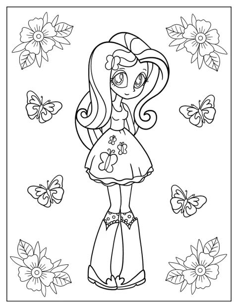Fluttershy de Equestria Girls posa con una expresión dulce.