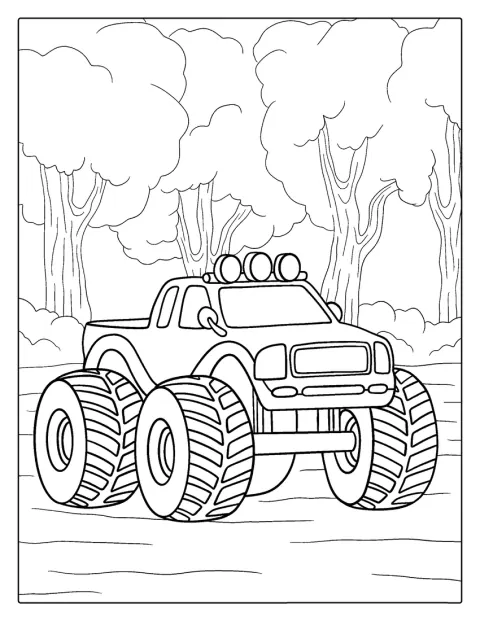 Ein großer Monstertruck steht mit seinen riesigen Rädern bereit.