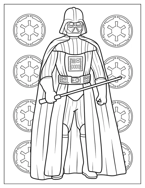 Darth Vader holder et lyssværd i en enkel positur.