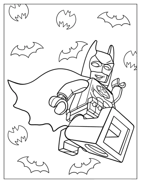 Lego Batman springer gennem luften over byen.