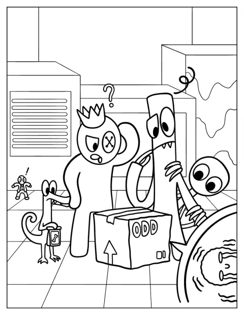 Rainbow Friends Coloring Page Looking At Odd Box