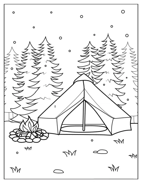 Ett litet glampingtält står bland träden.