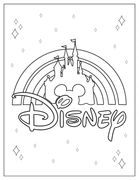 Disneyland-logotypen står framför konturen av ett slott.