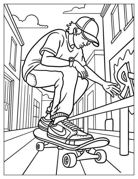 Muž na skateboardu projíždí ulicí v botách Nike.