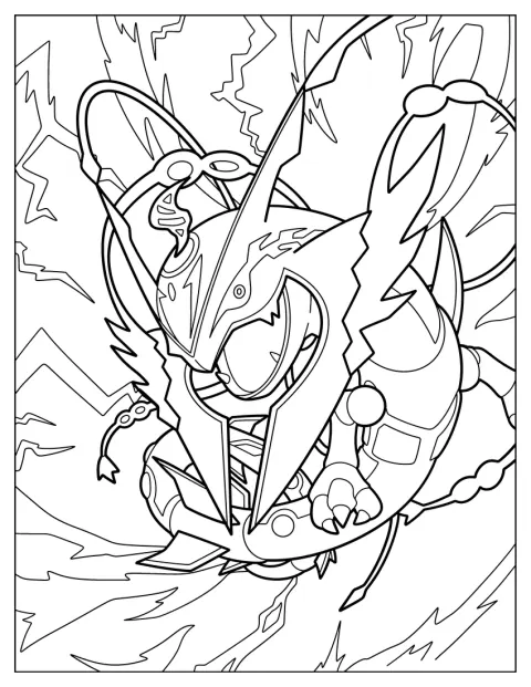 Mega Rayquaza attacca con espressione arrabbiata.