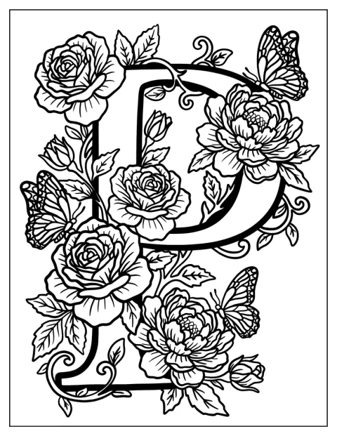Rosas cobrem uma letra P com serifa elegante.