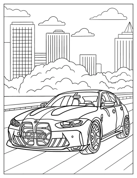BMW 3シリーズセダンが曇り空の下に停まっています。