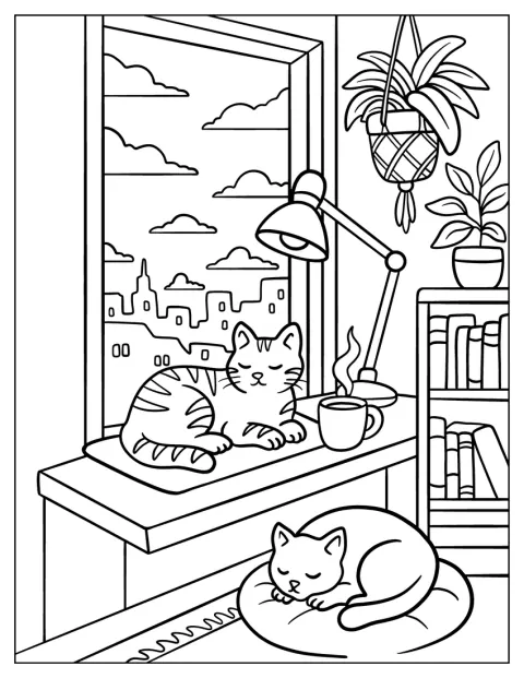 In een knusse kamer slapen twee katten naast het raam.