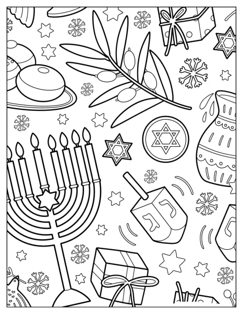 Sufganiyot, chokladgelt, en menorah, en Davidsstjärna och en snurra samlas till Chanukka.