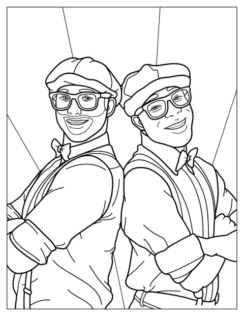Blippi pose aux côtés d’un ami.